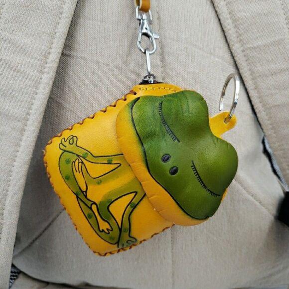 Zen Frog Keychain Wristlet Gift Handmade Leather Wallet Tooled Coin Purse Yoga - Picture 14 of 15